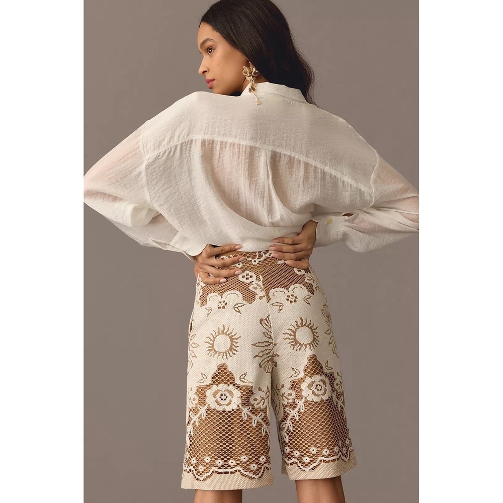 Anthro‎ Beatrice .B Lace Bermuda Shorts Ivory Boho Coastal Grandma Chic $337 NEW - Picture 2 of 16